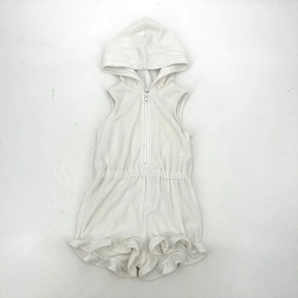 JANIE AND JACK Girl's White Hooded Terry Cloth Summer Romper Swim Cover Up 4T
